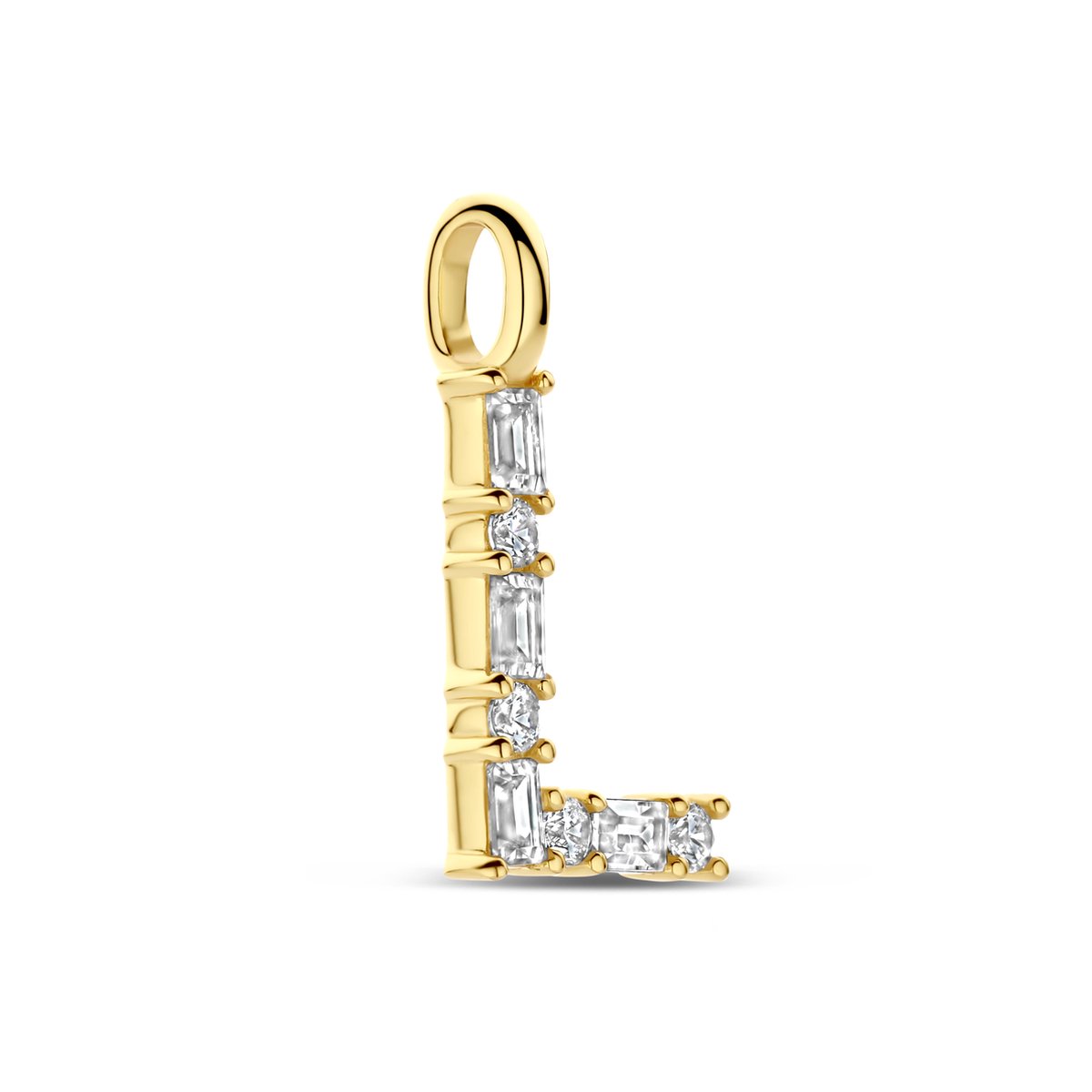 New Bling - 9NB-1456-L - zilveren ketting met letter L - zirkonia steentjes - 925 sterling silver - gold plated