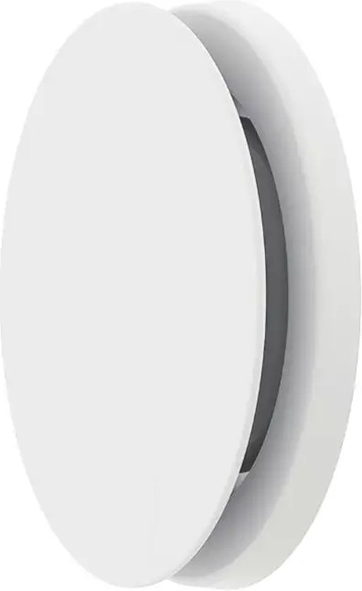 Zijaanzicht van de ronde, witte afdekplaat van het Zehnder Comfovalve ventilatieventiel.