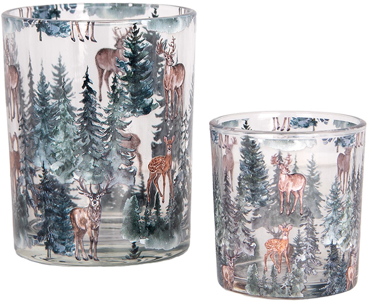 Theelichthouder Set van 2 Ø 7x8 / 10x13 cm Transparant Glas Hert