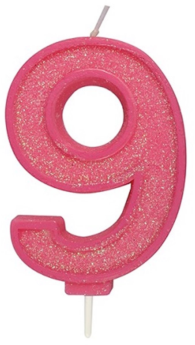 Sparkle Pink Numeral Candle 9