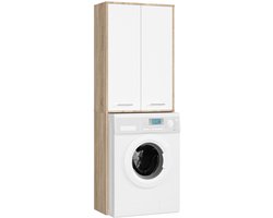 Badkamerkast voor Wasmachine FIN / Hoge Wasmachinekast met 2 Deuren / AKORD Furniture Factory / Sonoma Eik - Wit / 64 x 180 x 30 cm