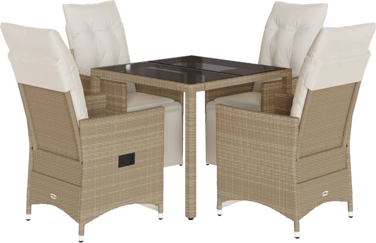 The Living Store 5-delige Bistroset met kussens poly rattan beige - Bistroset - Tuinmeubels - Lounge Set - Buitentijd - Patio Furniture