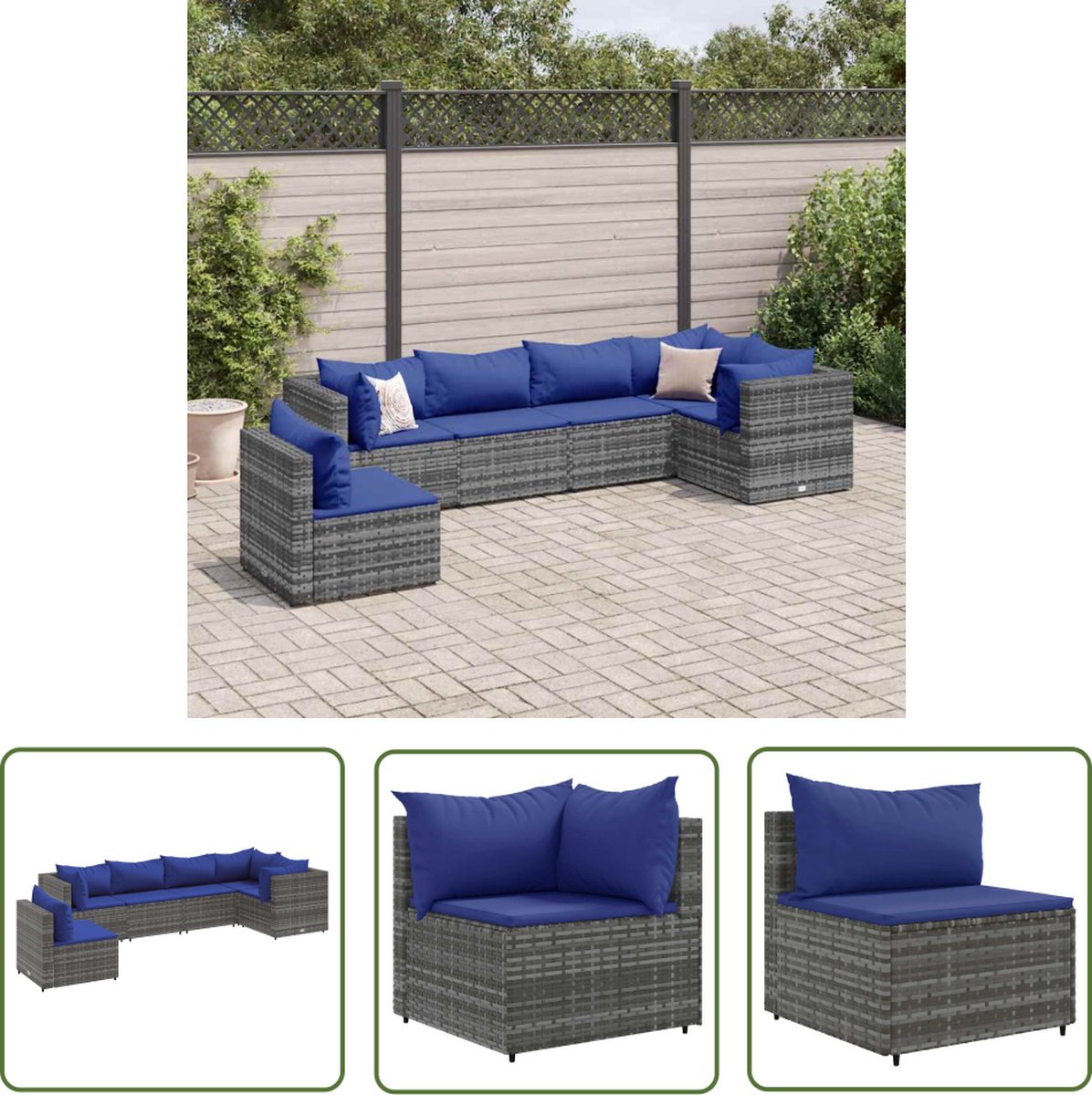 Grijze poly rattan loungeset met kussens voor buiten - The Living Store.