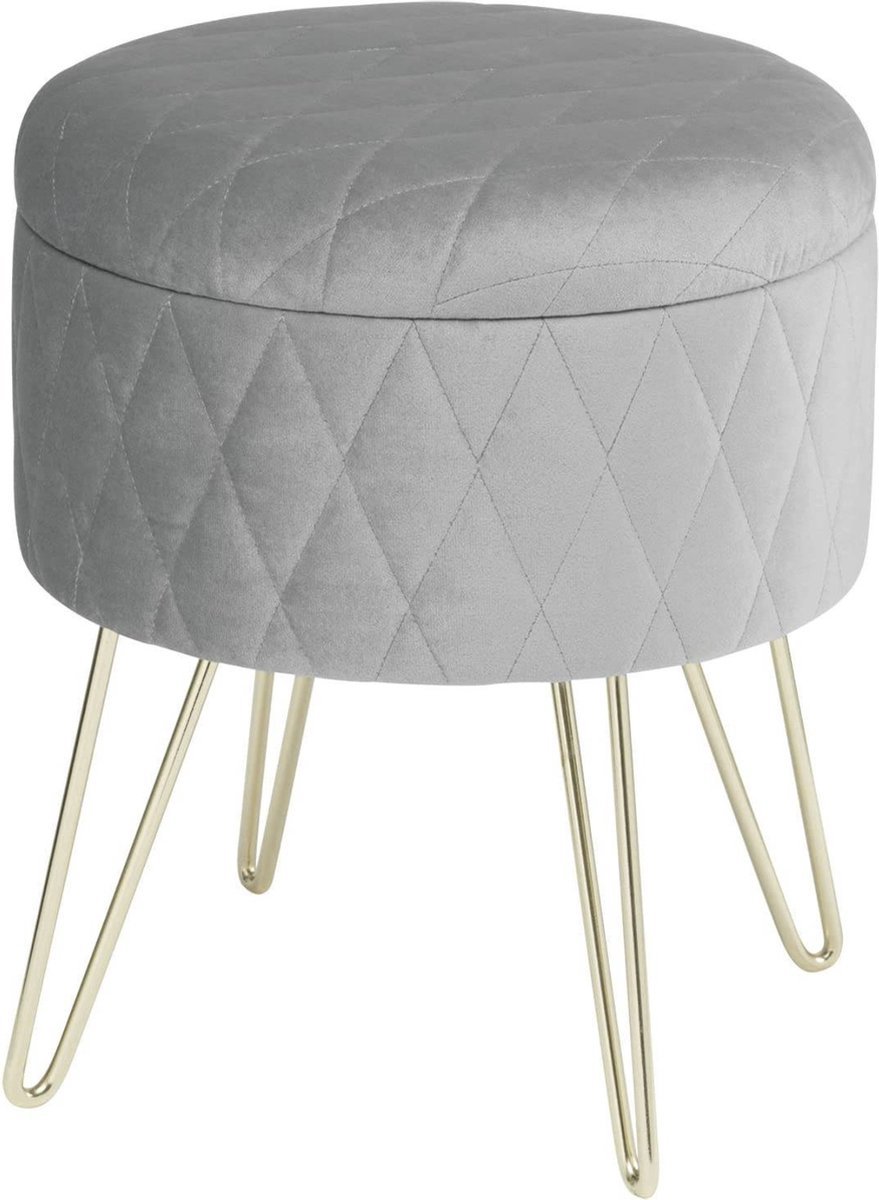Bolt Edge Poef - Lichtgrijs - Velvet - Met opbergruimte - 31.5x31.5x36cm