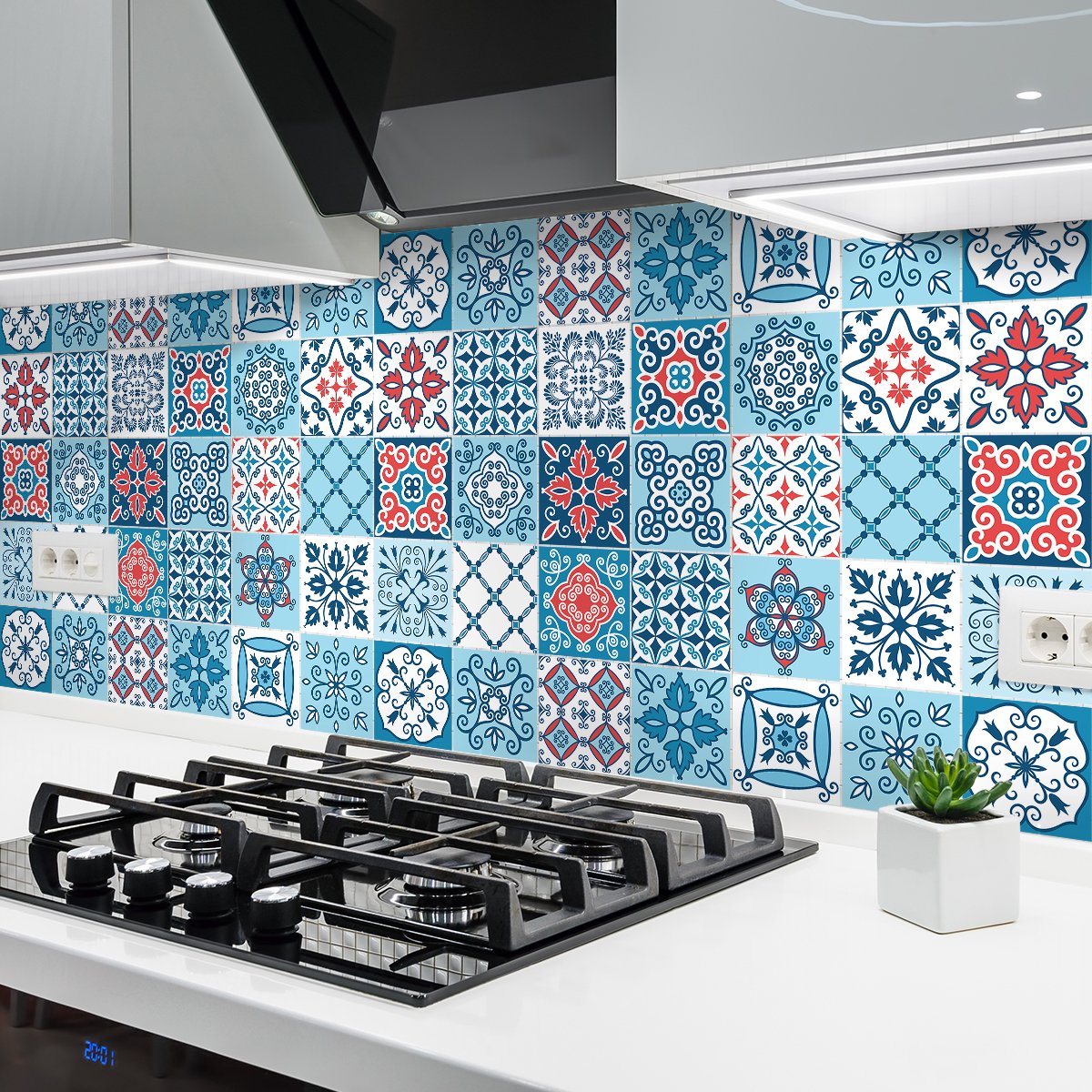 Ambiance Sticker Zelfklevende tegelmuurstickers voor keuken en badkamer - 24 cementtegelstickers (AZULEJOS CLIRIONA) - 24 stickers, 10x10cm Multi color