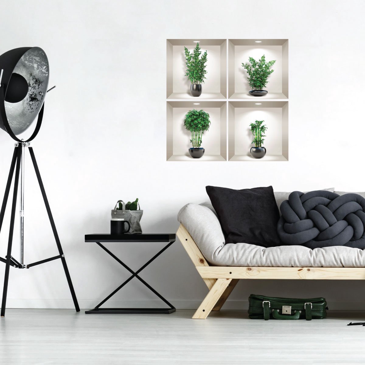 Ambiance Sticker 3D-effect bamboe stickers in zwarte vazen, 80 x 80 cm Multi color