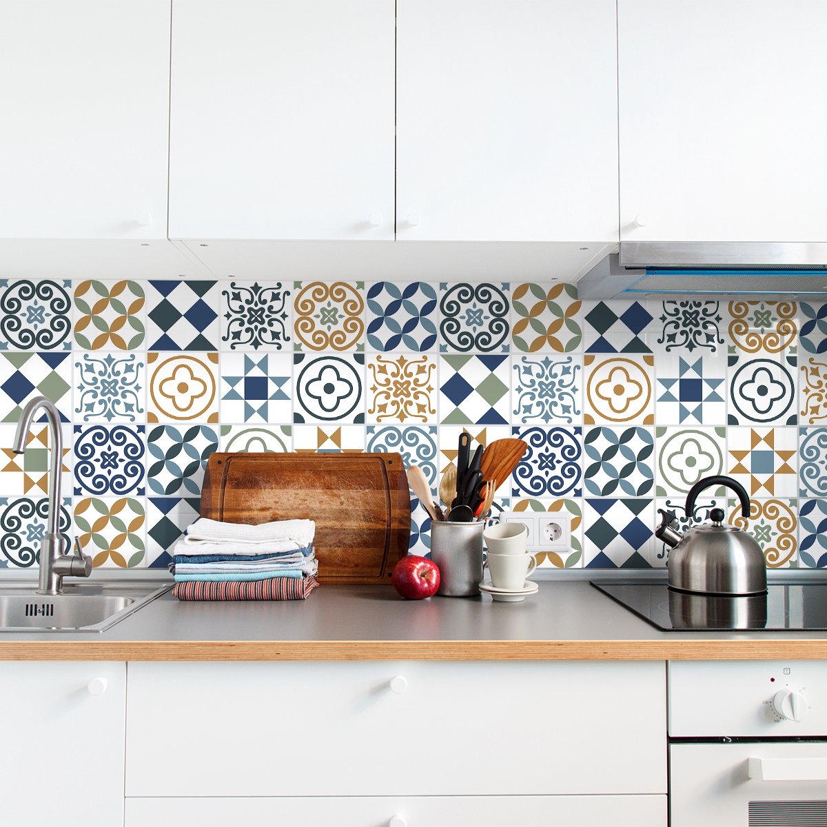 Ambiance Sticker Zelfklevende tegelmuurstickers voor keuken en badkamer - 9 Nicolletta Azulejo tegelstickers - 9 stickers 10x10cm Multi color