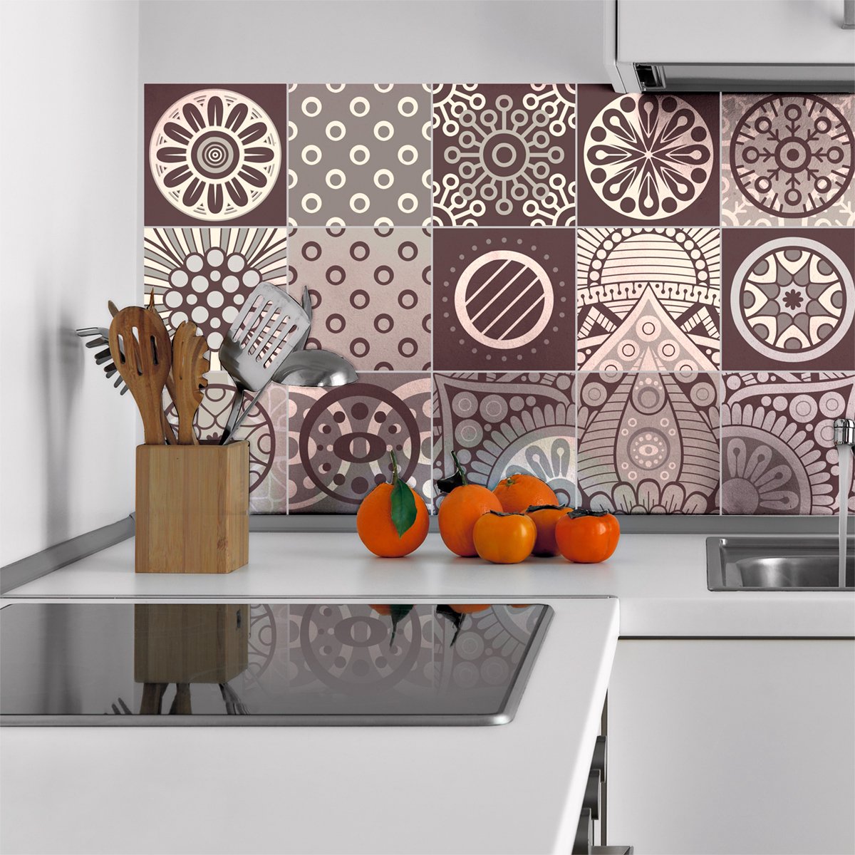 Ambiance Sticker Zelfklevende tegelmuurstickers voor keuken en badkamer - 15 Mendoza cementtegelstickers - 15 stickers 20x20cm Multi color