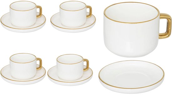 Service à Café 12 Pièces - 6 Tasses + 6 Soucoupes - Porcelaine Blanche - Neuf