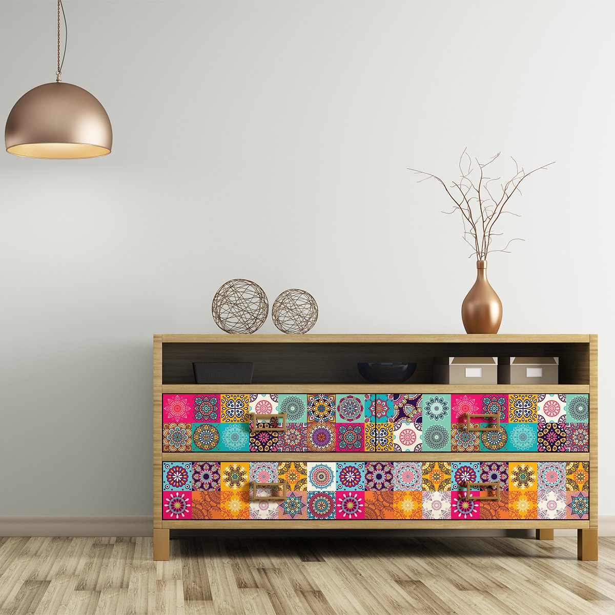 Ambiance Sticker Meubeldecoratiestickers - Zelfklevende stickers voor keuken en woonkamer - 30 CEMENT TEGEL MEUBELSTICKERS LOPEZ - 30 stickers 20x20cm Multi color