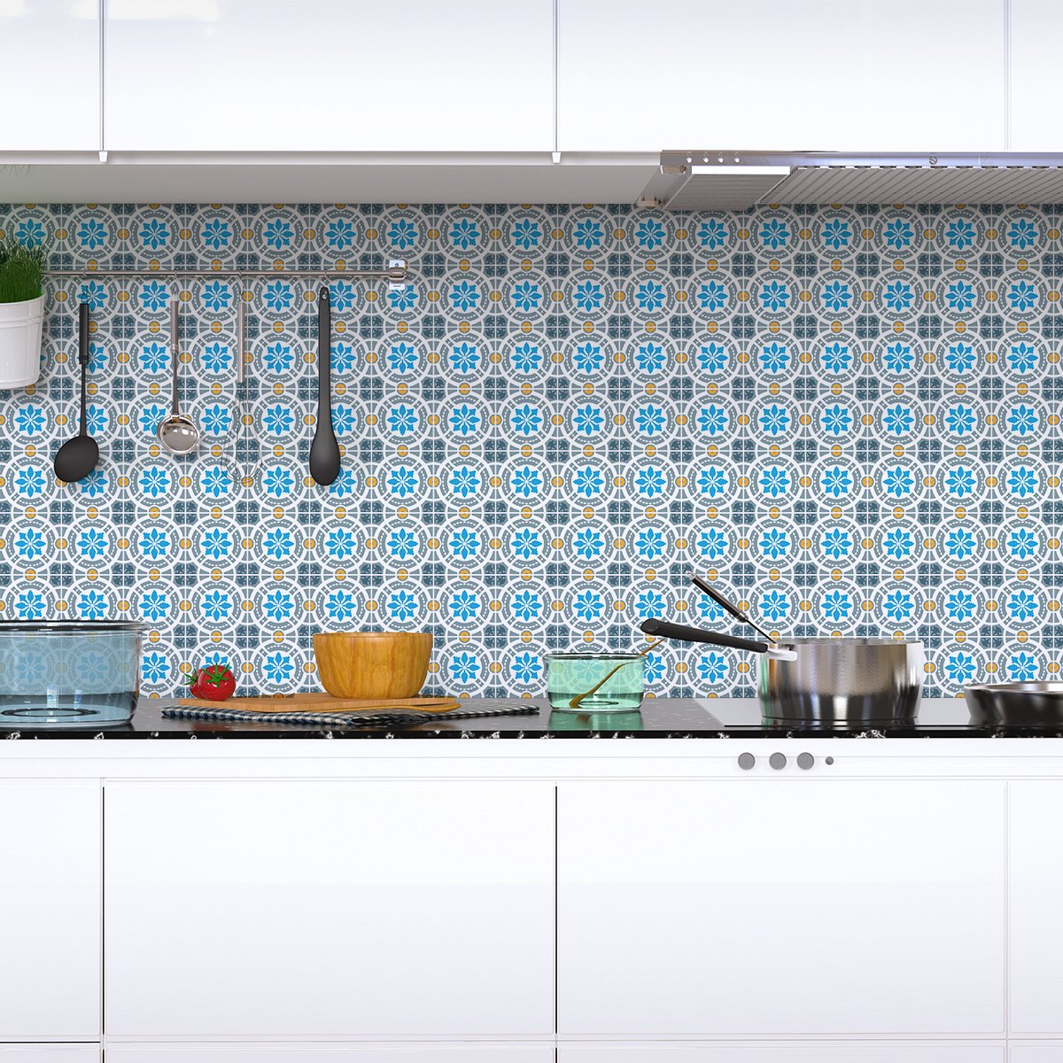 Ambiance Sticker Zelfklevende tegelmuurstickers voor keuken en badkamer - 60 cementtegelstickers (Azulejos Aristo) - 60 stickers, 20x20cm Multi color