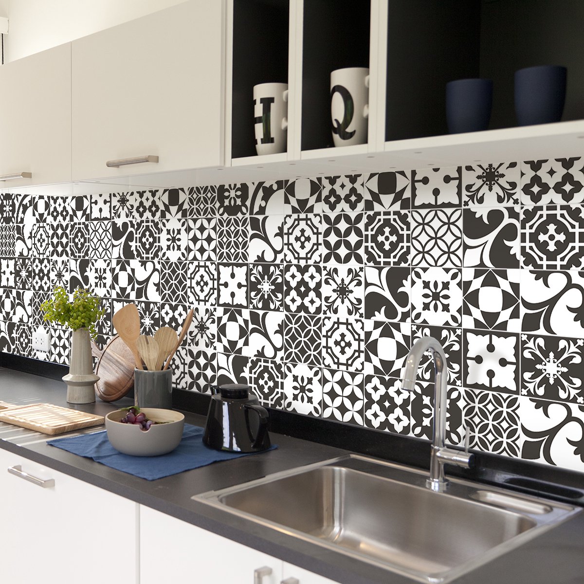 Ambiance Sticker Zelfklevende tegelmuurstickers voor keuken en badkamer - 60 cementtegelstickers (Azulejos Giuncheto) - 60 stickers, 15x15cm Multi color