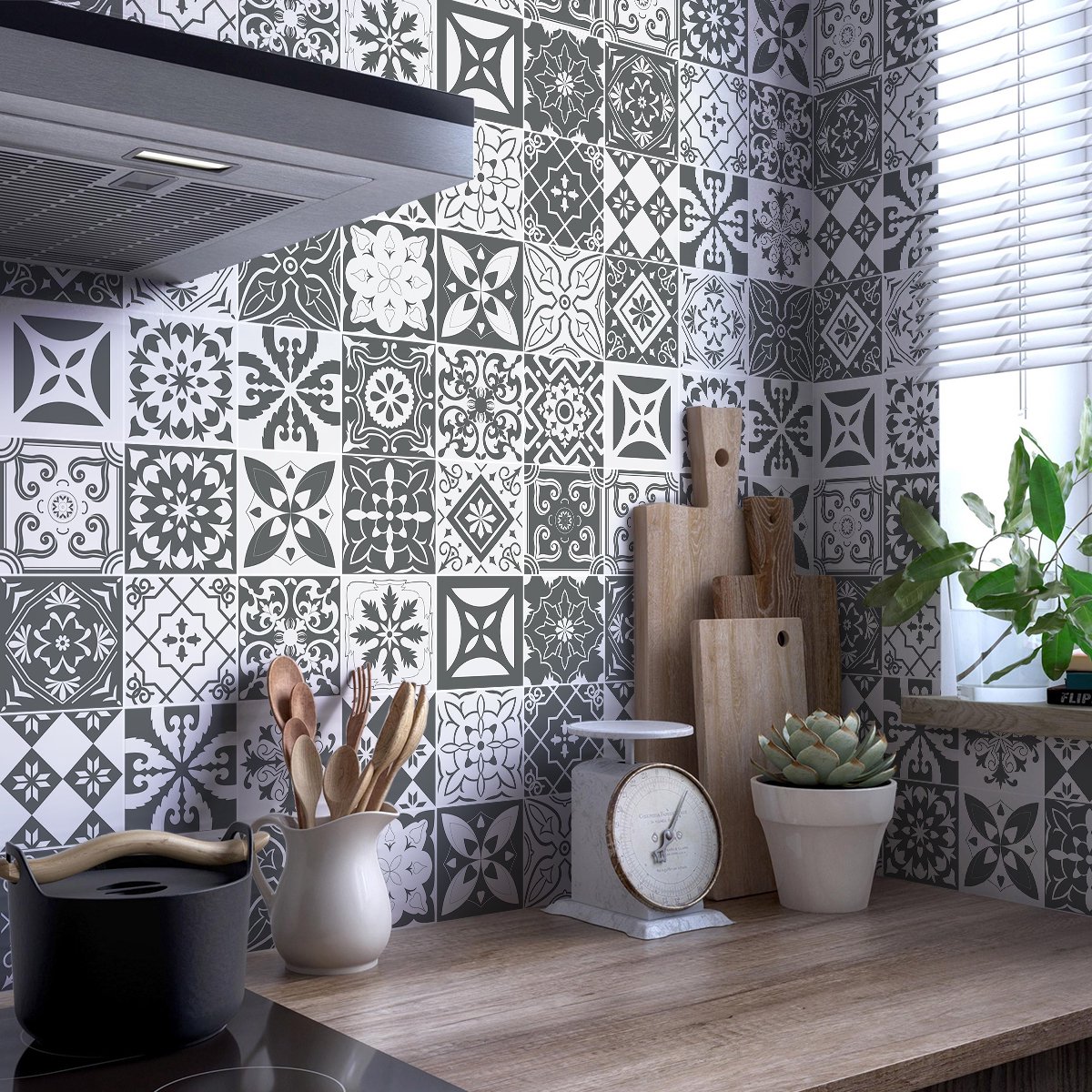 Ambiance Sticker Tegelstickers voor de muur in keuken en badkamer - 30 cementtegelstickers in verschillende tinten Warschaugrijs - 30 stickers van 20x20 cm Multi color