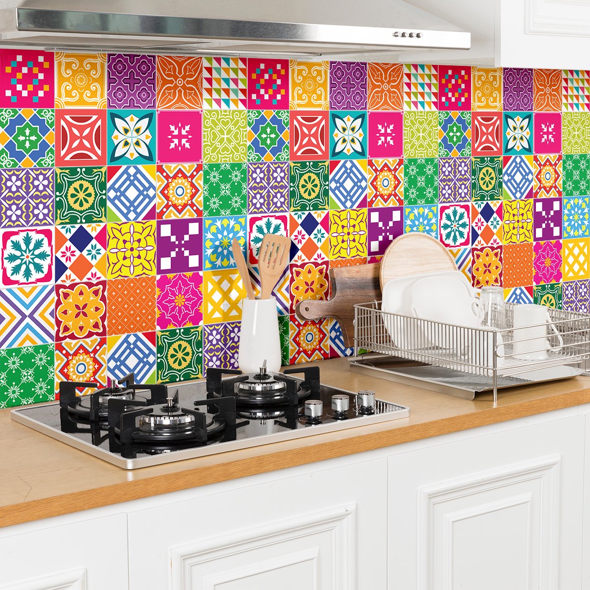 Ambiance Sticker Zelfklevende tegelmuurstickers voor keuken en badkamer - 30 cementtegelstickers, Azulejos Roberta - 30 stickers, 10x10cm Multi color