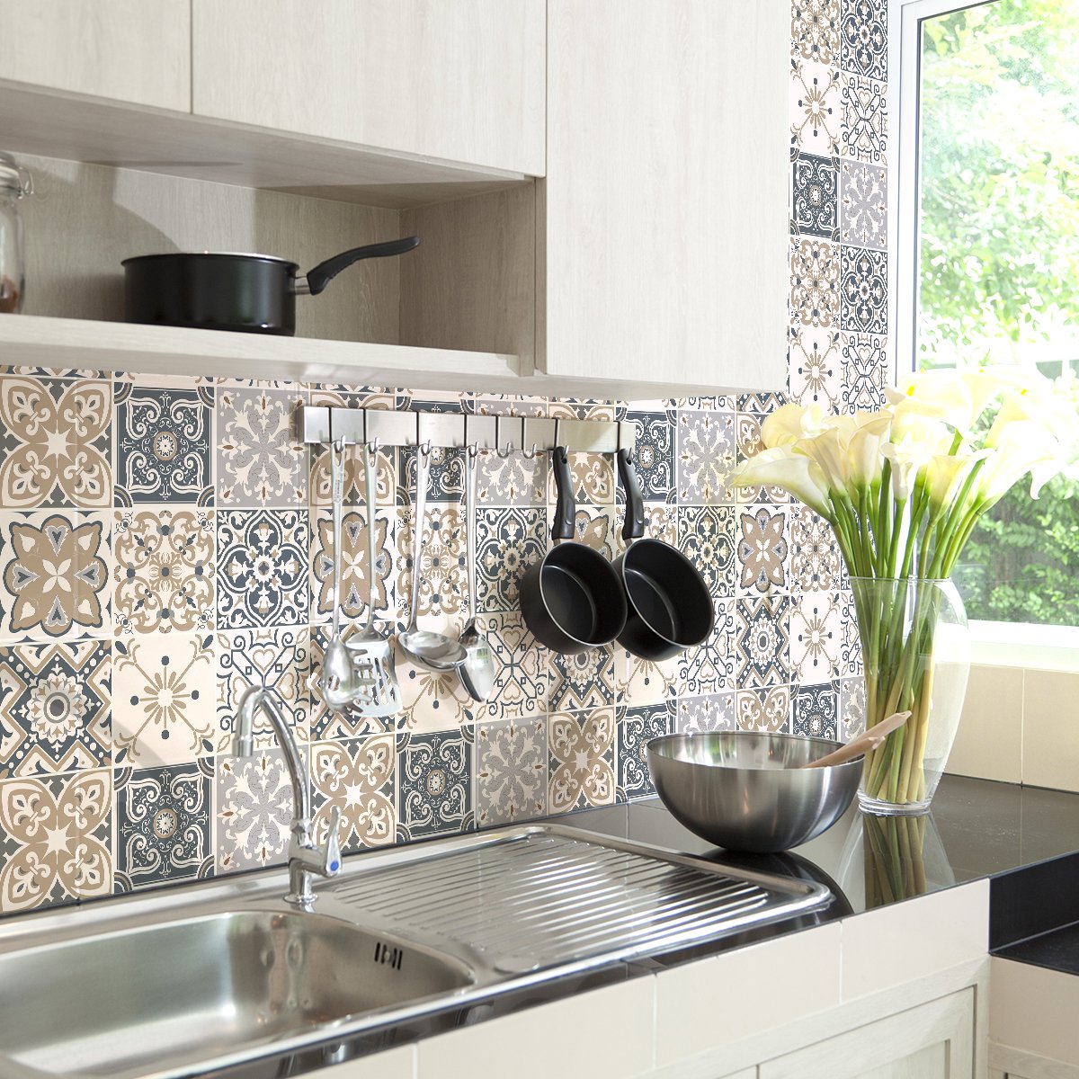 Ambiance Sticker Muurstickers - Zelfklevende tegelmuurstickers voor keuken en badkamer - 9 STRESA tegelstickers - 9 stickers 20x20cm Multi color