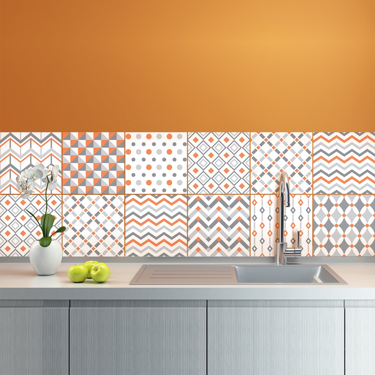 Ambiance Sticker Zelfklevende tegelmuurstickers voor keuken en badkamer - 9 etnische Bolinao tegelstickers - 9 stickers 20x20cm Multi color