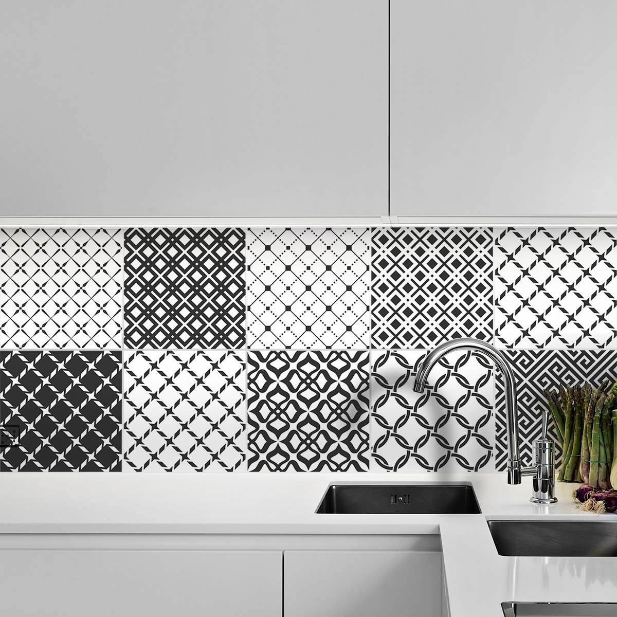 Ambiance Sticker Zelfklevende tegelmuurstickers voor keuken en badkamer - 9 etnische Morioka tegelstickers - 9 stickers van 15x15 cm Multi color