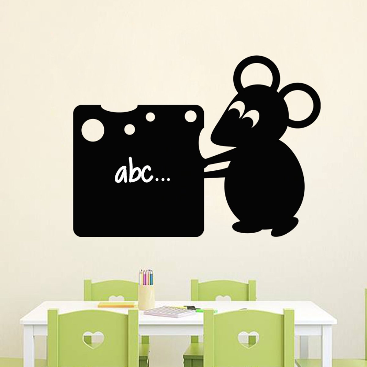 Ambiance Sticker Schoolbordsticker - uitwisbare zelfklevende muurstickers - MUIS MET KAAS - 110x150cm Multi color
