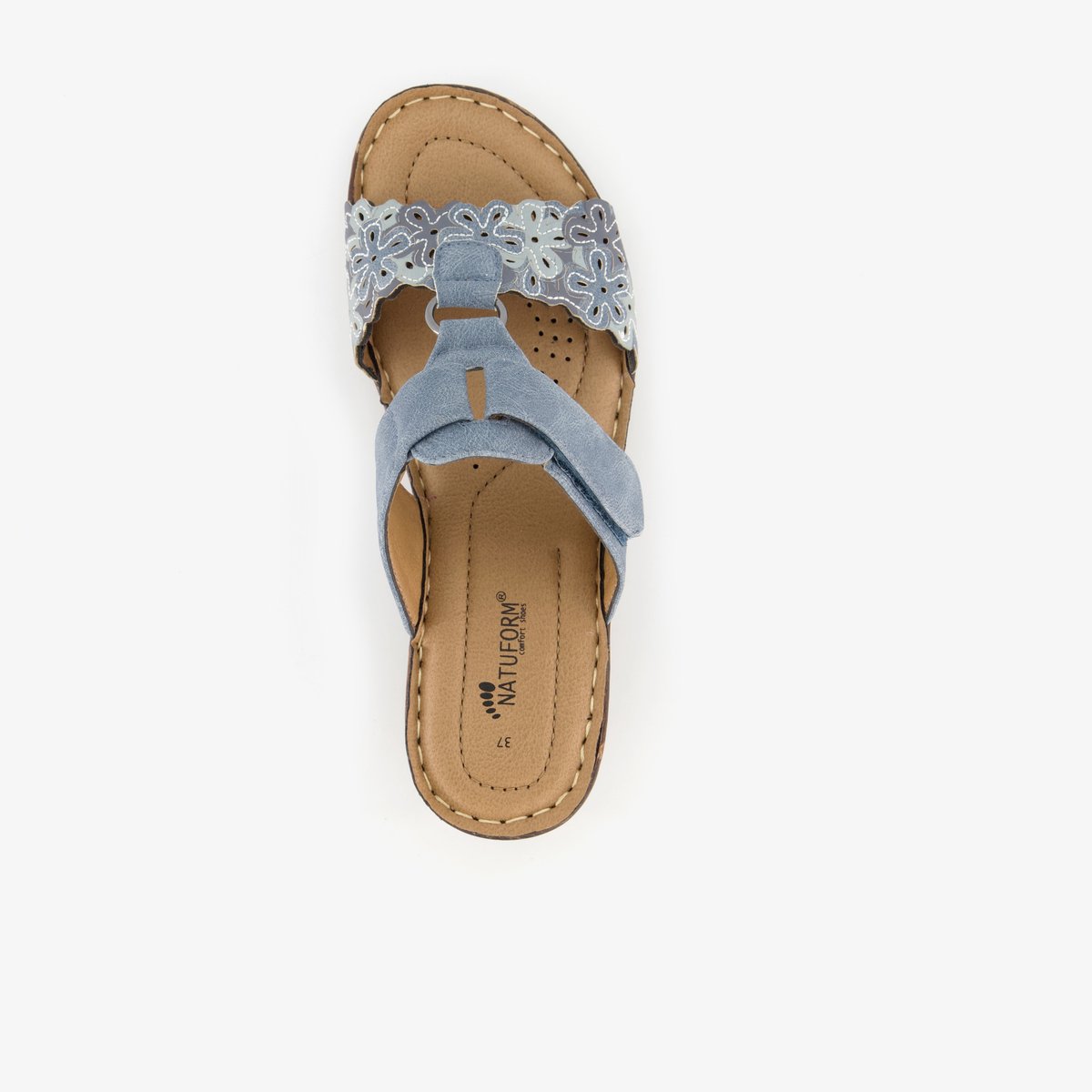 Natuform dames slippers met sleehak grijsblauw - Maat 42 - Uitneembare zool