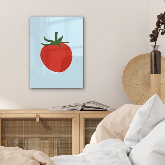 MuchoWow® Tableau sur verre 30x40 cm - Peinture acrylique sur verre - Rouge - Tomate - Légume - Photo sur verre - Décoration murale salon - Décoration murale chambre - Peintures