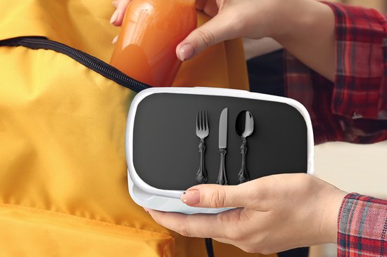 Boîte à pain blanche - Lunchbox Couverts - Noirs - Boîte à lunch 18x12x6 cm