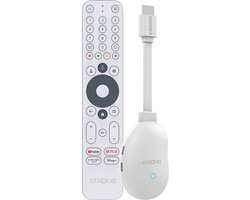 STRONG - Streaming Box Android TV 4K UHD - LEAP-NEVE - Google TV HDMI Stick - Chromecast geïntegreerd - compatibel met Google Voice Assistant - Dolby Atmos - Bluetooth - Wifi 6 - Ethernetpoort - Gemakkelijk te installeren - Wit