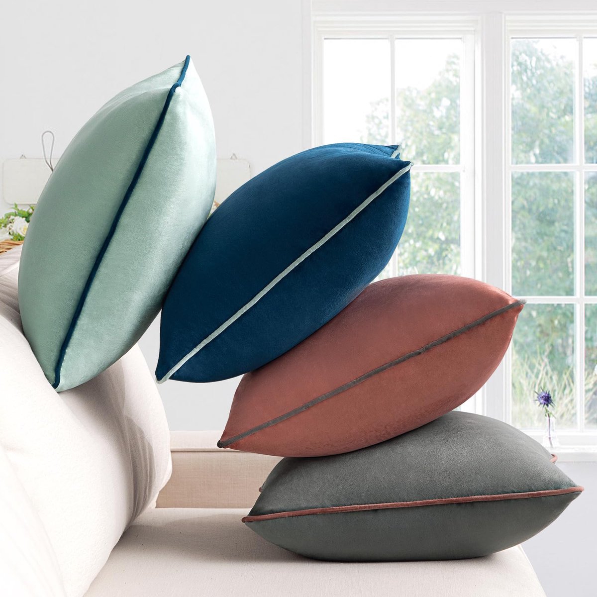 Unyqoos ® Kleurrijke Set van 4 Luxe Fluwelen Kussenhoezen voor Stijlvolle Interieurs Strand serie