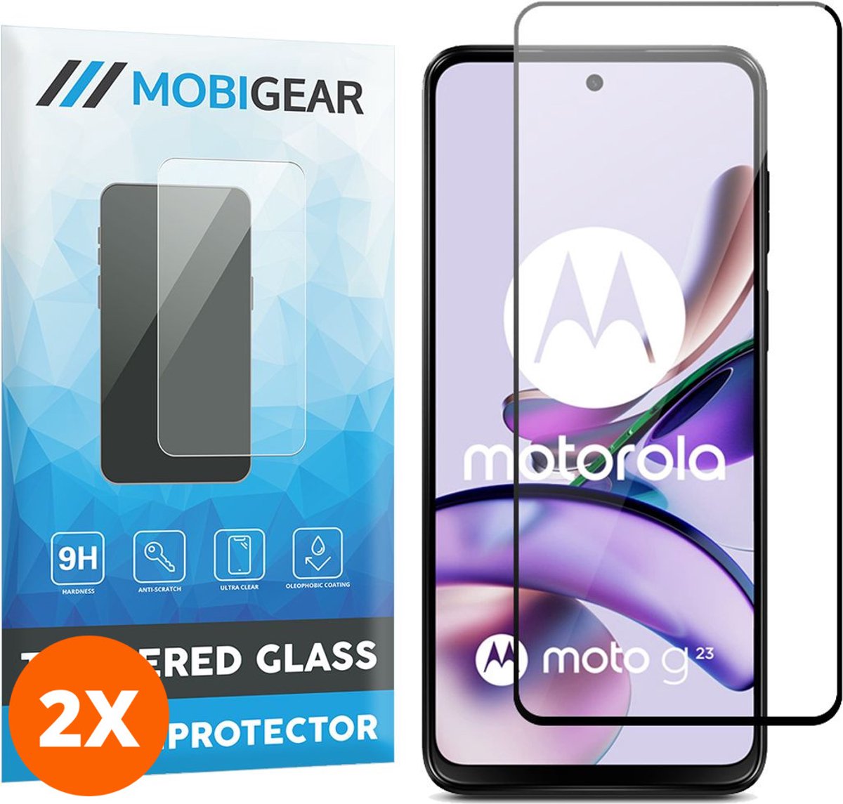 Mobigear Screenprotector geschikt voor Motorola Moto G23 Glazen | Mobigear Premium Screenprotector - Case Friendly - Zwart (2-Pack)