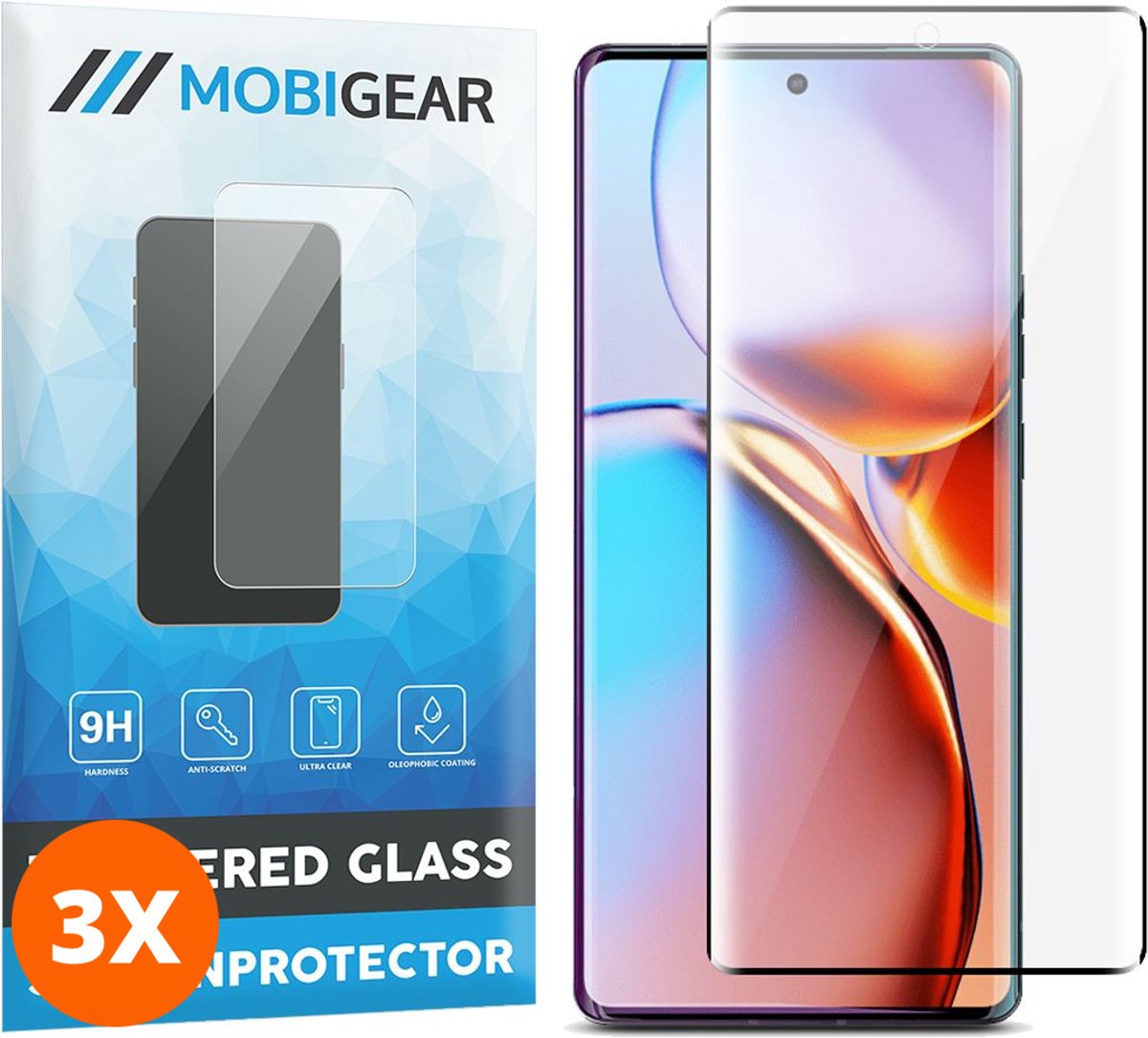 Mobigear Screenprotector geschikt voor Motorola Edge 40 Pro Glazen | Mobigear Premium Screenprotector - Case Friendly - Zwart (3-Pack)