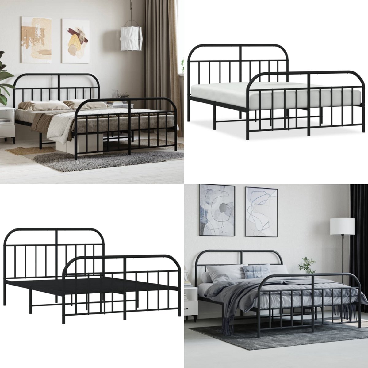 vidaXL Bedframe hoofd- en voeteneinde metaal bruin eiken 100x190 cm, eenpersoonsbed, bedombouw, logeerbed, bed, ledikant, bed frame, metalen bedframe