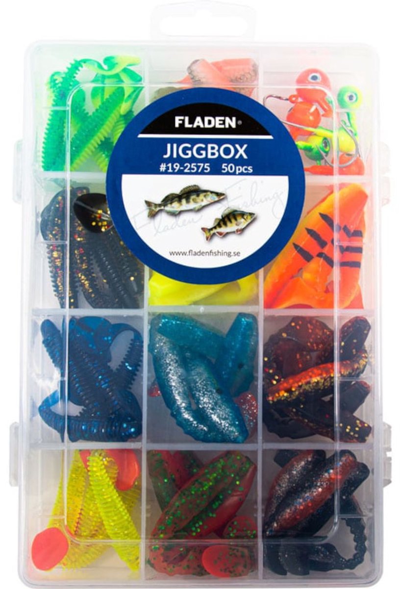 Fladen Shad jigs in tackle box 80mm, 50pcs | Kunstaas set