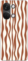Telefoonhoesje Geschikt voor OnePlus Nord 3 hoesje - Golvende lijnen - Strepen - Beige - Bruin - Siliconen Telefoonhoesje Telefoonhoesje