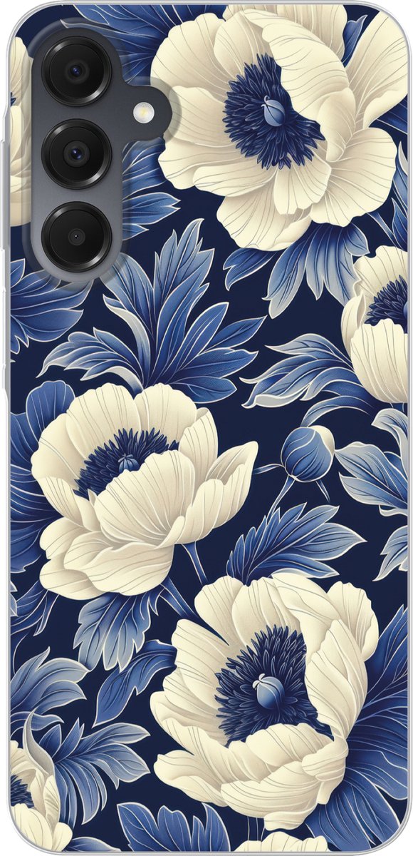 Telefoonhoesje Geschikt voor Samsung Galaxy A16 hoesje - Bloemen - Patroon - Blauw - Wit - Siliconen Telefoonhoesje Telefoonhoesje