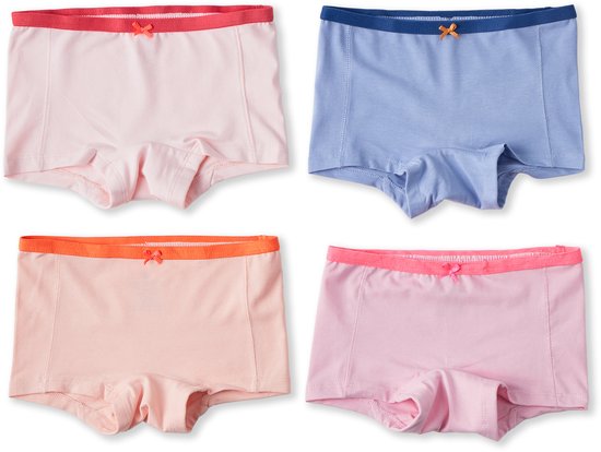 Little Label - Lot de 4 shorts pour fille - Couleurs unies - 122-128 / 8 ans - Coton biologique extra doux