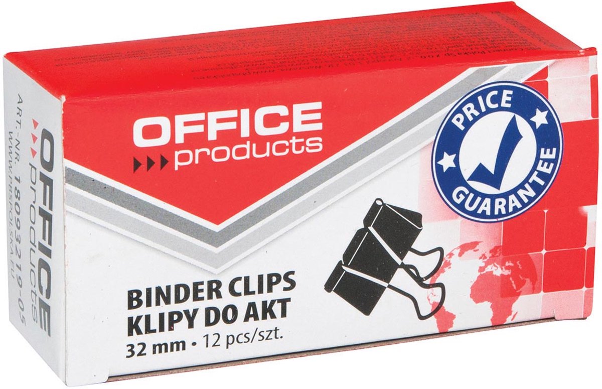 OFFICE products foldbackclip, zwart, 32 mm, doosje van 12 stuks 12 stuks