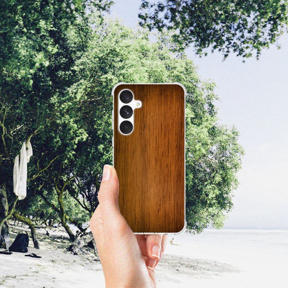Samsung Galaxy A55 Stevig Telefoonhoesje Donker Hout