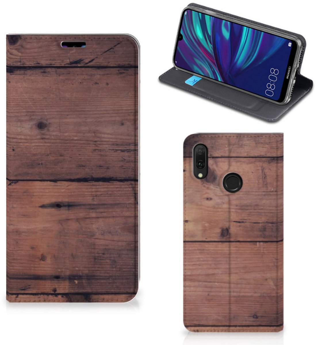 Huawei Y7 hoesje Y7 Pro (2019) Book Wallet Case Old Wood
