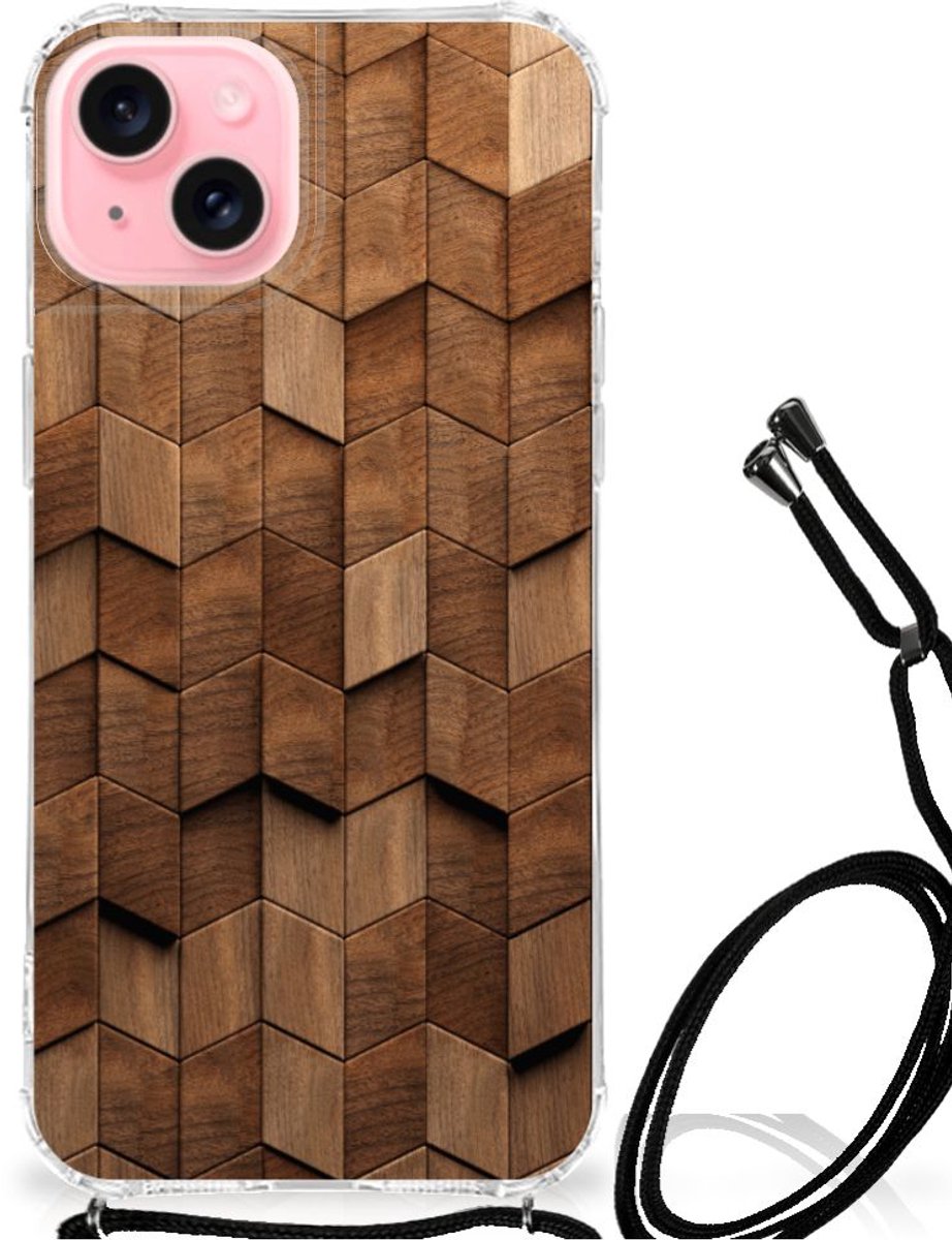 Stevig Telefoonhoesje voor iPhone 15 Plus Wooden Cubes