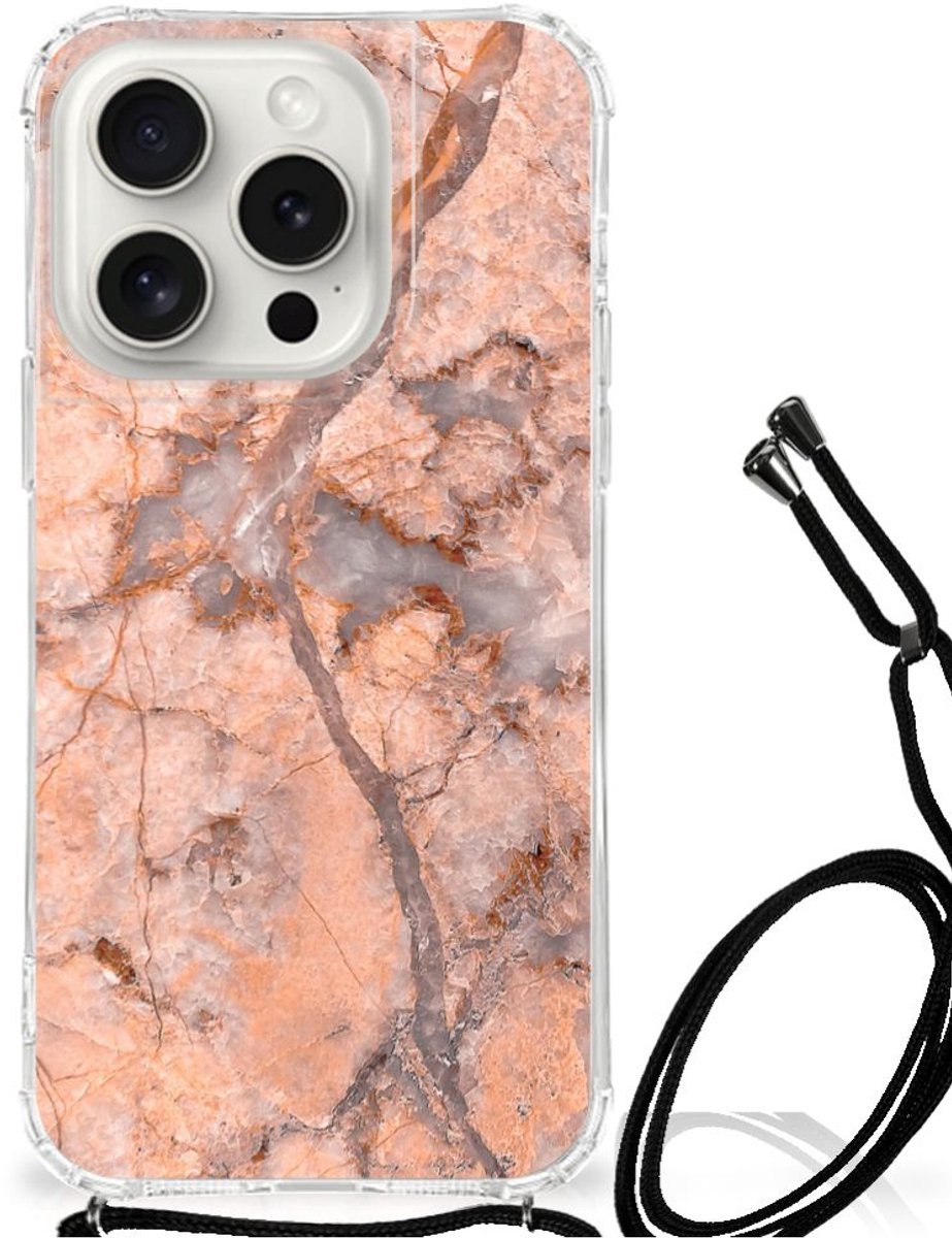 iPhone 15 Pro Anti-Shock Hoesje Marmer Oranje