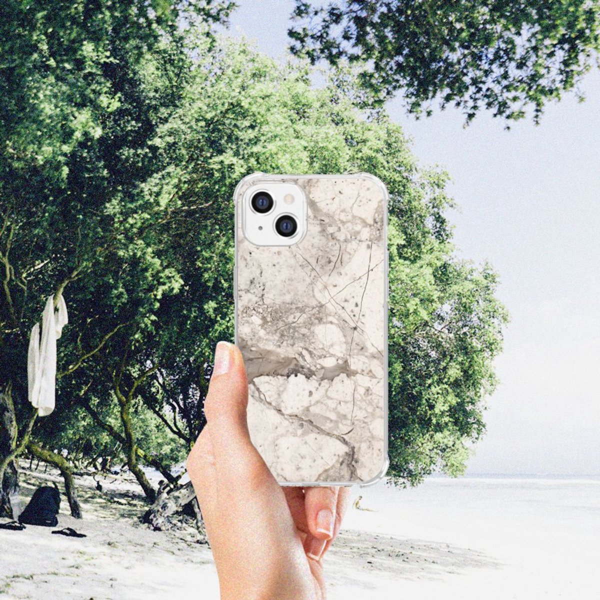 Apple iPhone 14 Plus Anti-Shock Hoesje Marmer Beige