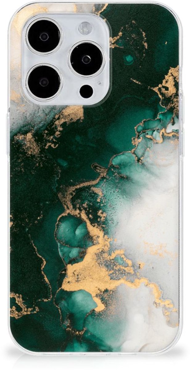 TPU Siliconen Hoesje voor iPhone 15 Pro Marmer Groen