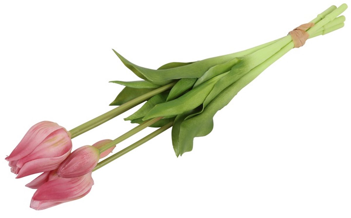 Countryfield Kunst tulpen boeket Greigii - 5x stuks - oud roze - real touch - 45 cm - levensechte kunstbloemen Oudroze