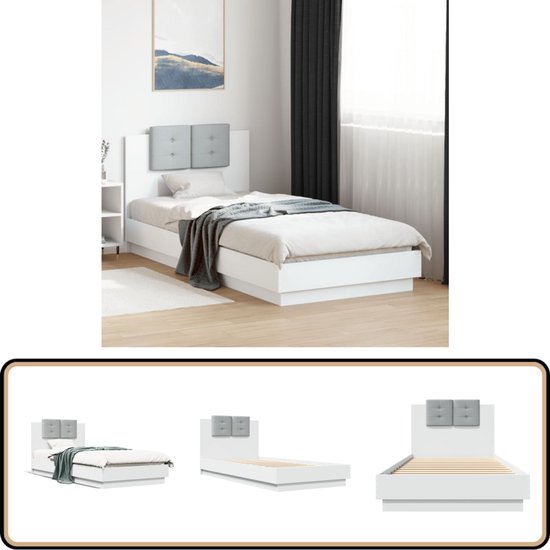 vidaXL - Bedframe - met - hoofdbord - bewerkt - hout - wit - 100x200 - cm