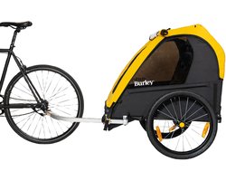 Burley Bee Double Fietskar – Fietskar voor Kinderen – Fietskar 2 Kinderen – Inklapbaar – Cargo Trailer – Geel Zwart