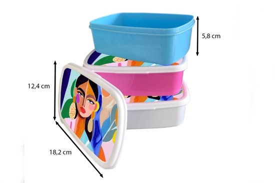 Broodtrommel Blauw - Lunchbox Portret - Vrouw - Modern - Brooddoos 18x12x6 cm - Brood lunch box - Broodtrommels voor kinderen en volwassenen