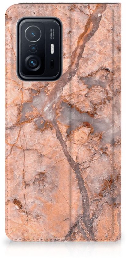 Coque de téléphone Xiaomi 11T | Xiaomi 11T Pro Wallet Book Case Marbre Oranje