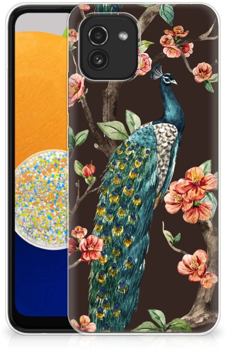 Samsung Galaxy A03 TPU Hoesje Pauw met Bloemen