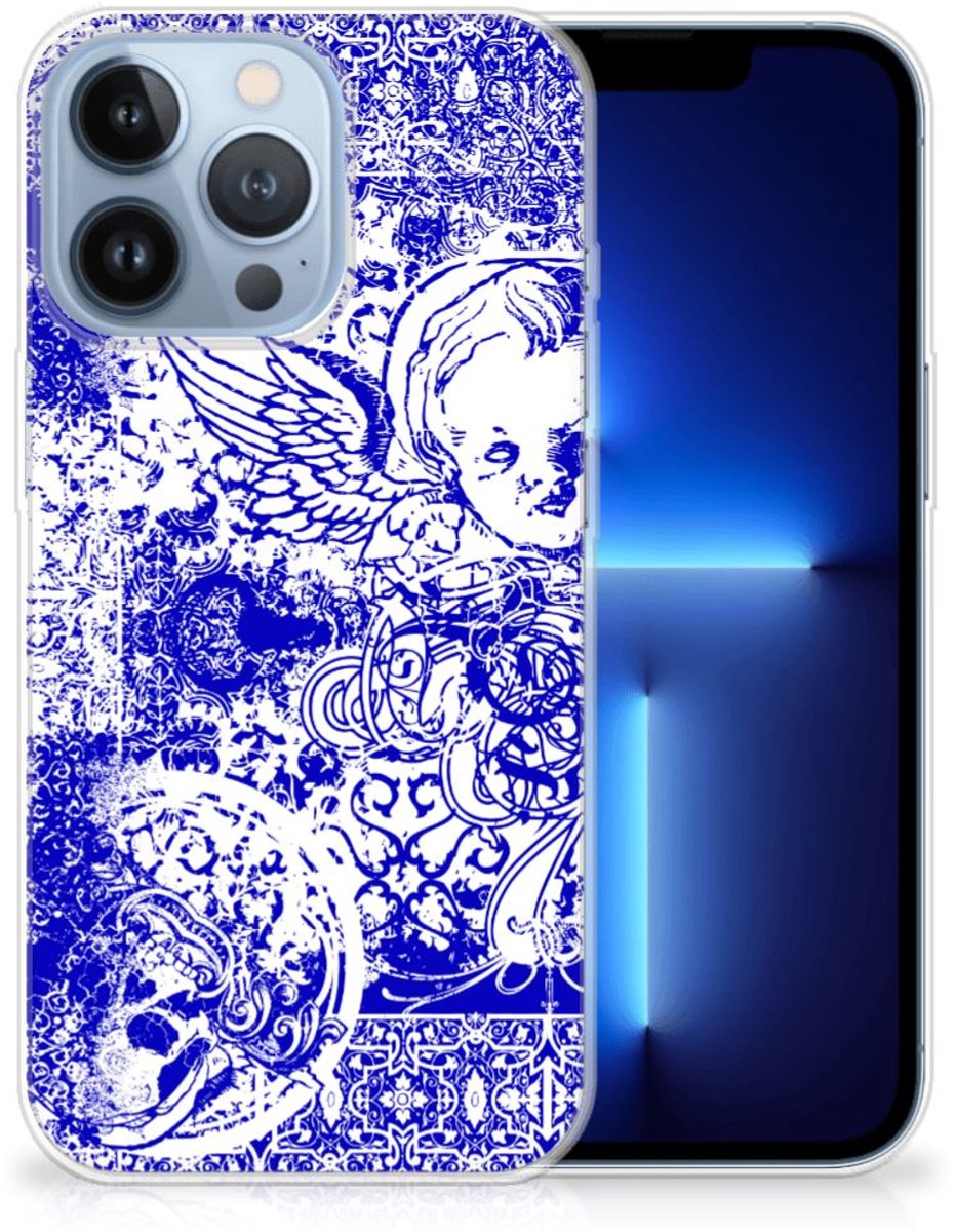 Silicone Back Case Apple iPhone 13 Pro Angel Skull Blauw