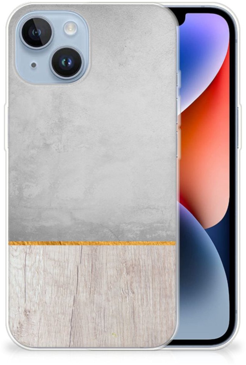 Apple iPhone 14 Bumper Hoesje Wood Concrete