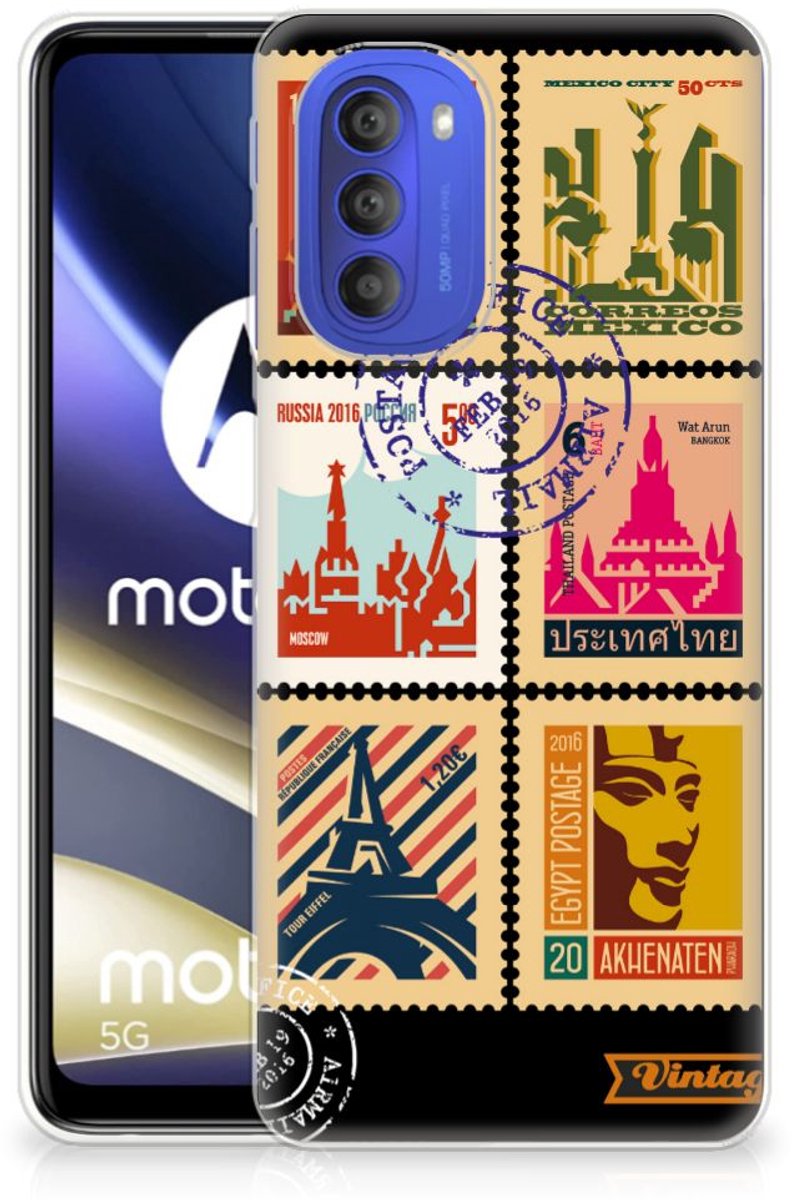 Motorola Moto G51 5G Siliconen Back Cover Postzegels